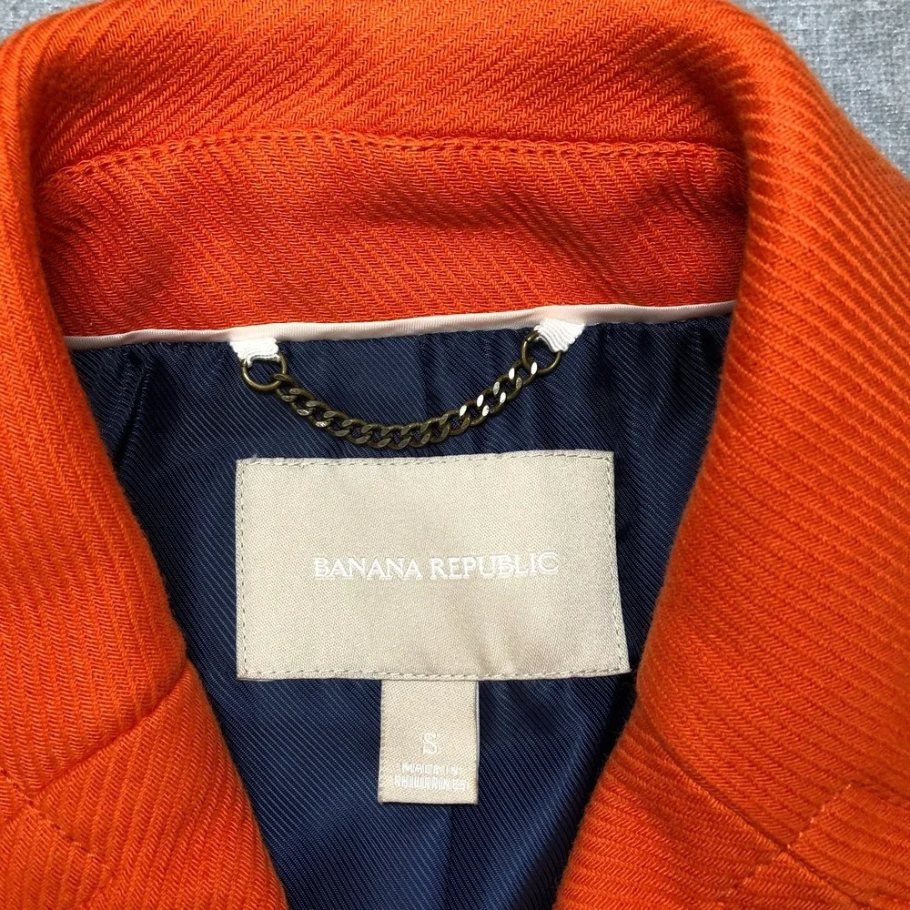 Banana Republic Jacket Women Small Orange Double Breasted Pea Coat Gold Buttons